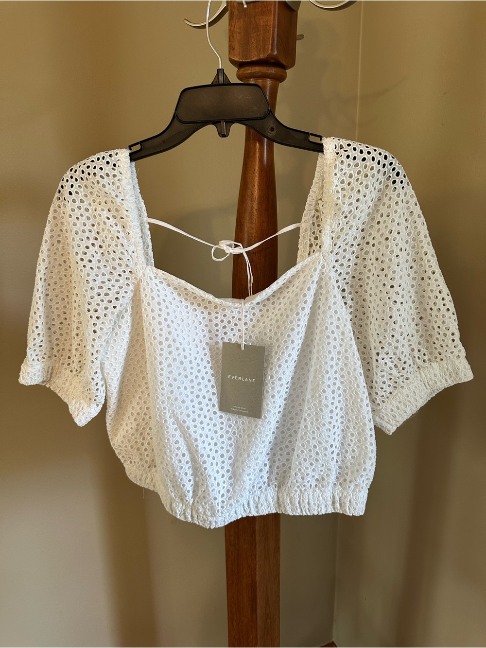 Everlane White Eyelet Puff Sleeve Crop Blouse